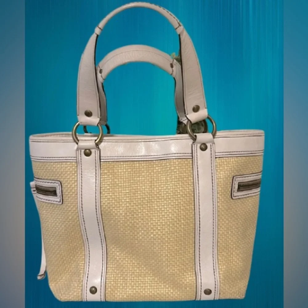Coach Legacy Straw & Leather Tote Bag Vintage 🌴